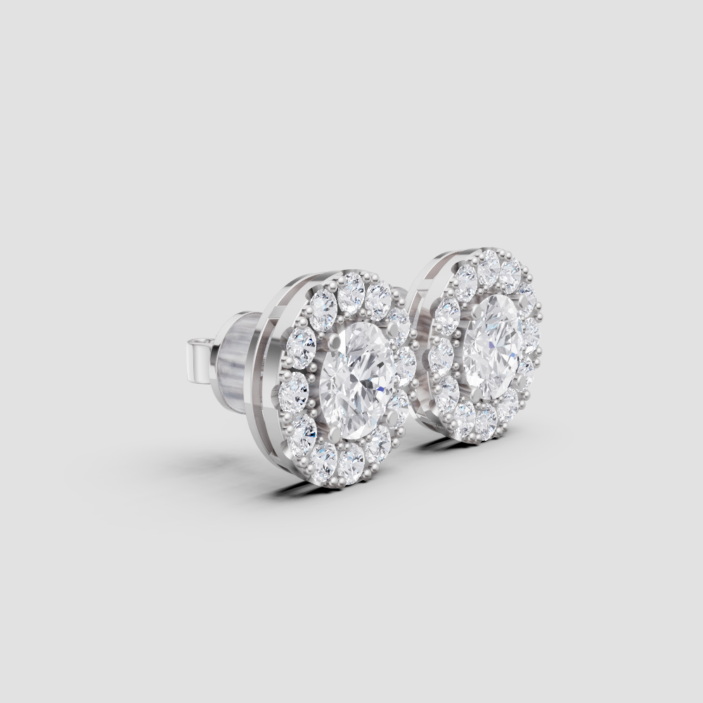 Classic Halo Stud Earrings – Brilliant Center Stone with Pavé Halo Setting (Gold & Silver)