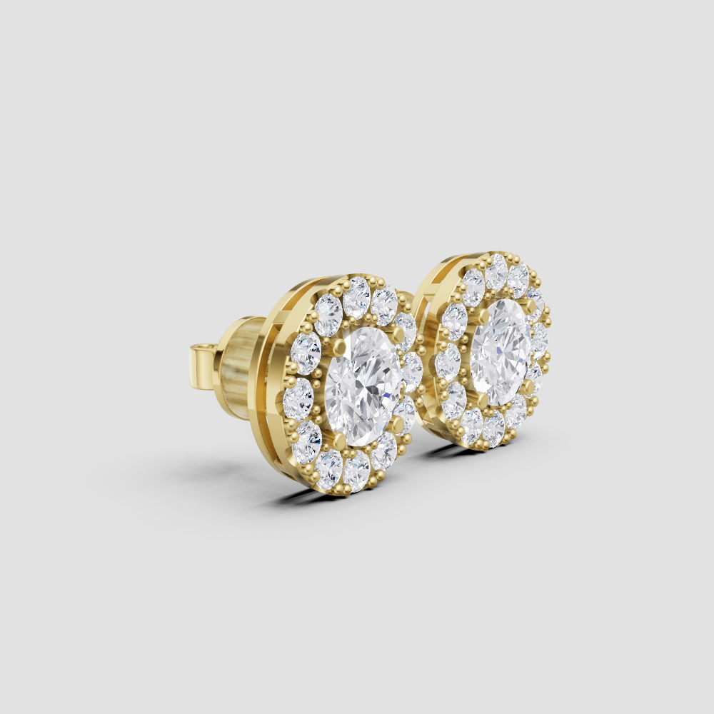 Classic Halo Stud Earrings – Brilliant Center Stone with Pavé Halo Setting (Gold & Silver)
