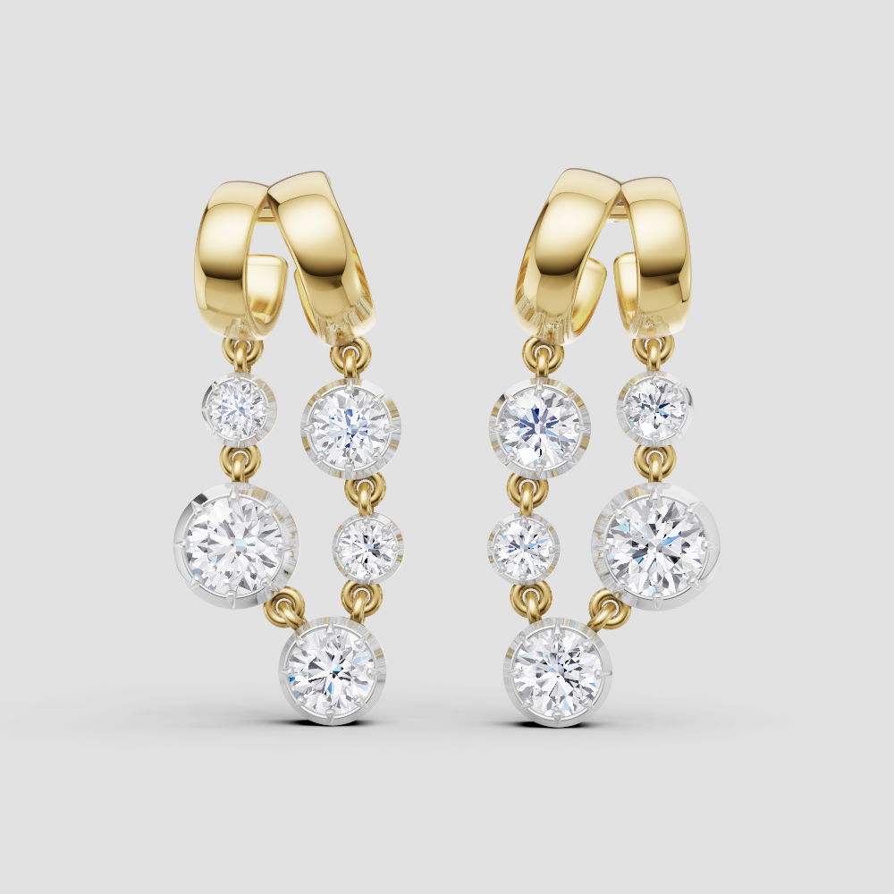Cascading Multi-Stone Dangle Earrings – Asymmetric Modern Gold Drop Statement Jewelry