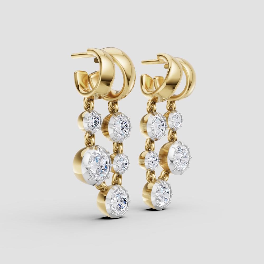 Cascading Multi-Stone Dangle Earrings – Asymmetric Modern Gold Drop Statement Jewelry
