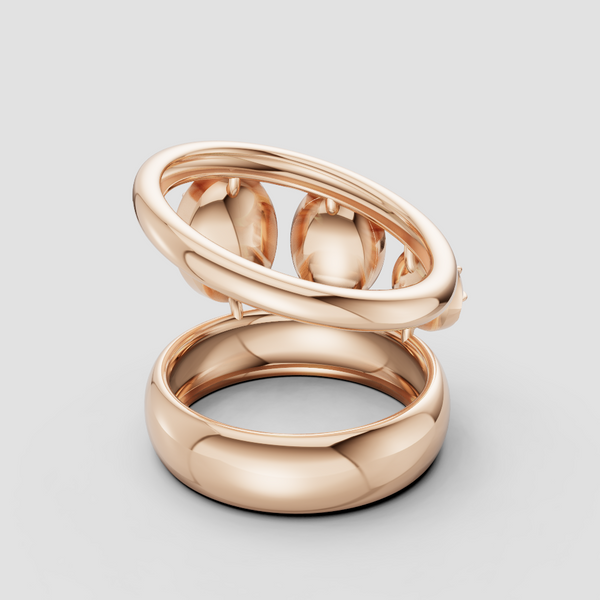 14K Rose Gold Open Sphere Ring – Modern Double Band Statement Ring