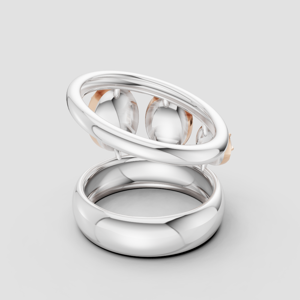 14K Rose Gold Open Sphere Ring – Modern Double Band Statement Ring