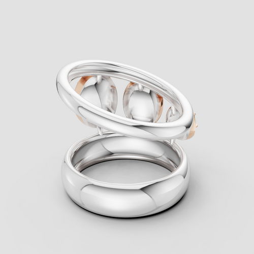 14K Rose Gold Open Sphere Ring – Modern Double Band Statement Ring