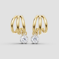 Triple Hoop Dangle Earrings with Diamond Charm – 14k Gold Layered Statement Hoops