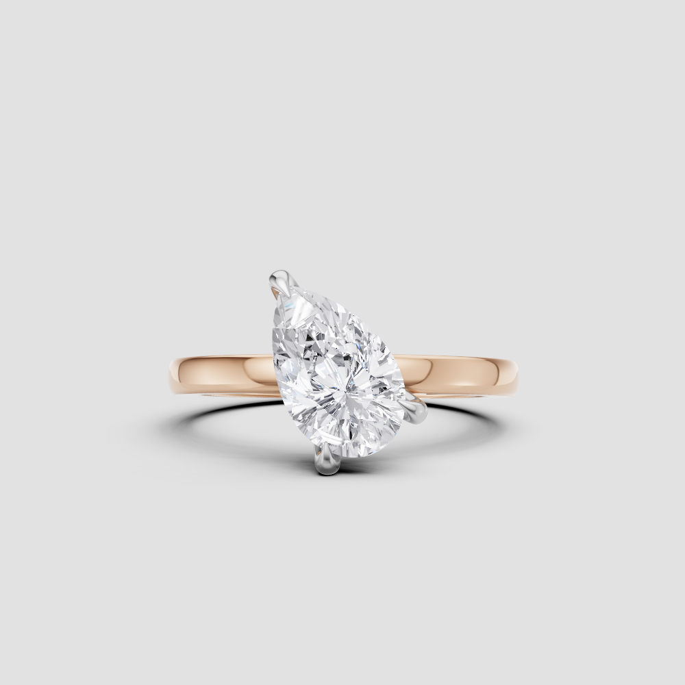 Minimalist Pear-Cut Solitaire Engagement Ring – Elegant 14k Gold & Silver Band