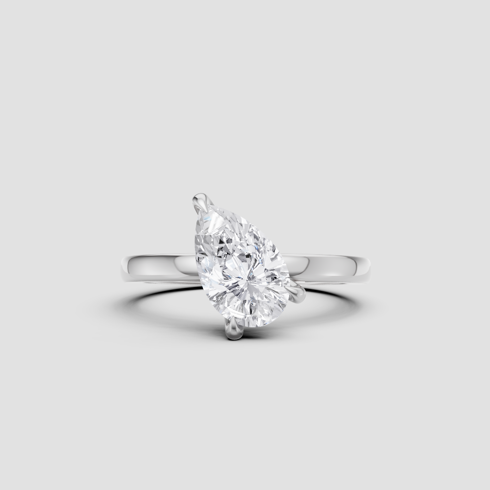 Minimalist Pear-Cut Solitaire Engagement Ring – Elegant 14k Gold & Silver Band