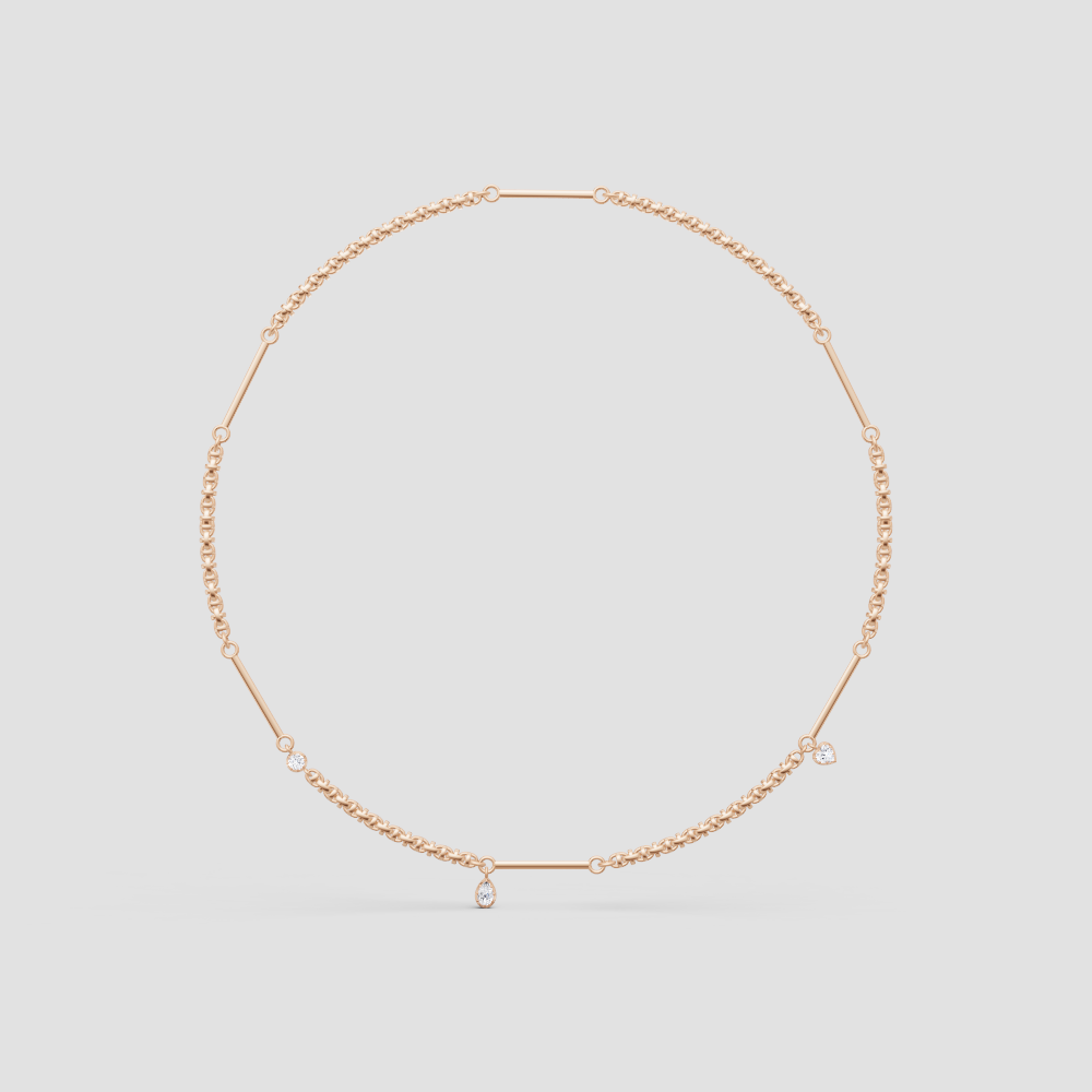 Modern Station Charm Necklace – Minimalist Bar-and-Link Chain with Dangle Accents