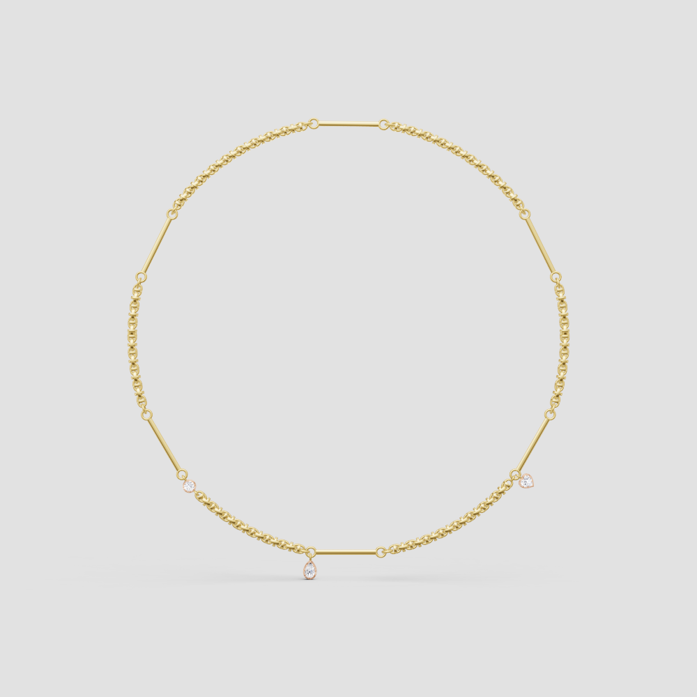 Modern Station Charm Necklace – Minimalist Bar-and-Link Chain with Dangle Accents