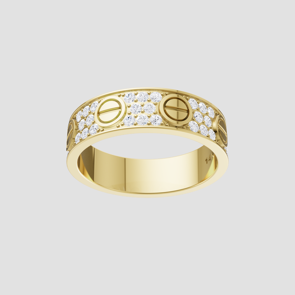 Industrial-Inspired Screw Motif Pavé Band – Modern Statement Ring in Gold, Rose Gold & Black