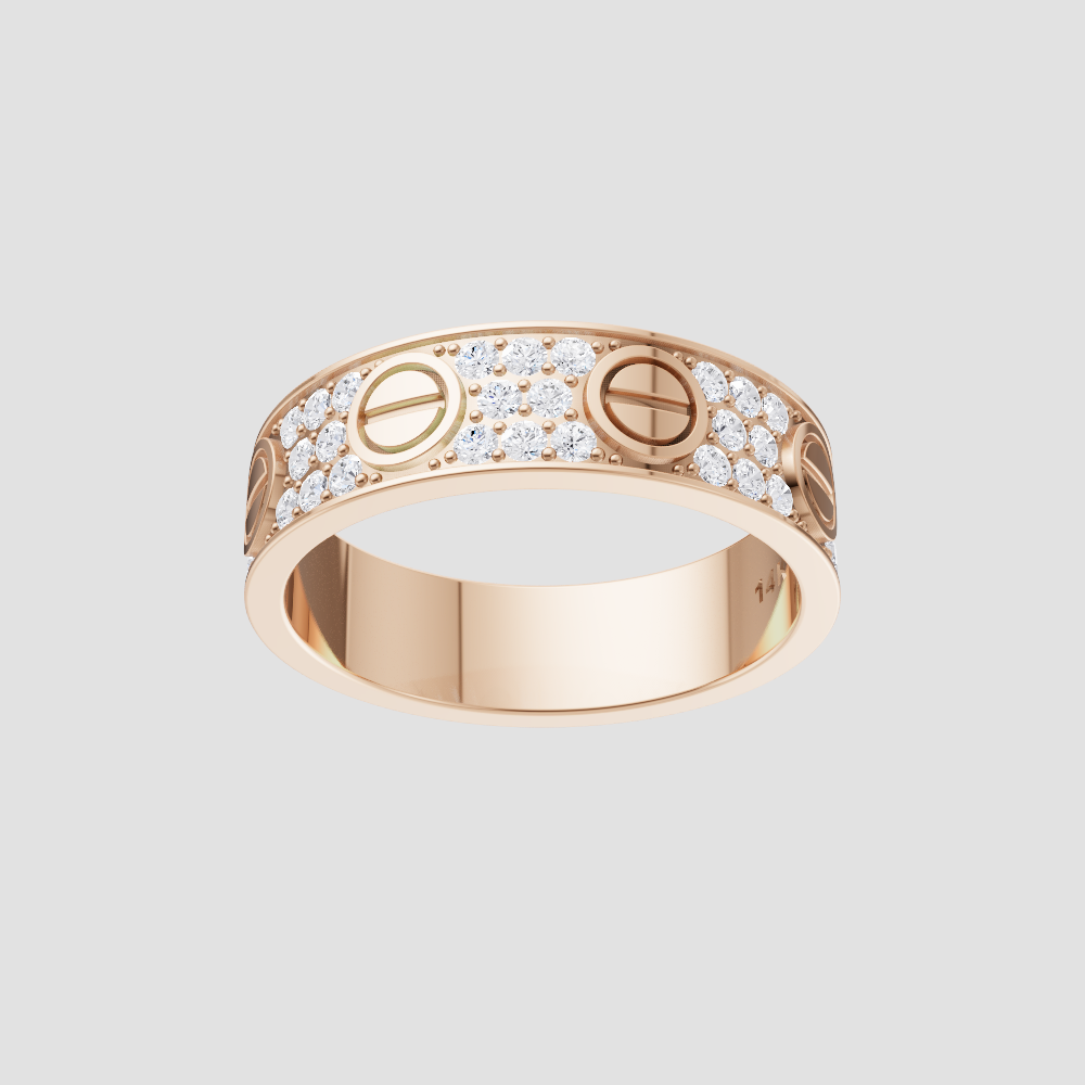 Industrial-Inspired Screw Motif Pavé Band – Modern Statement Ring in Gold, Rose Gold & Black