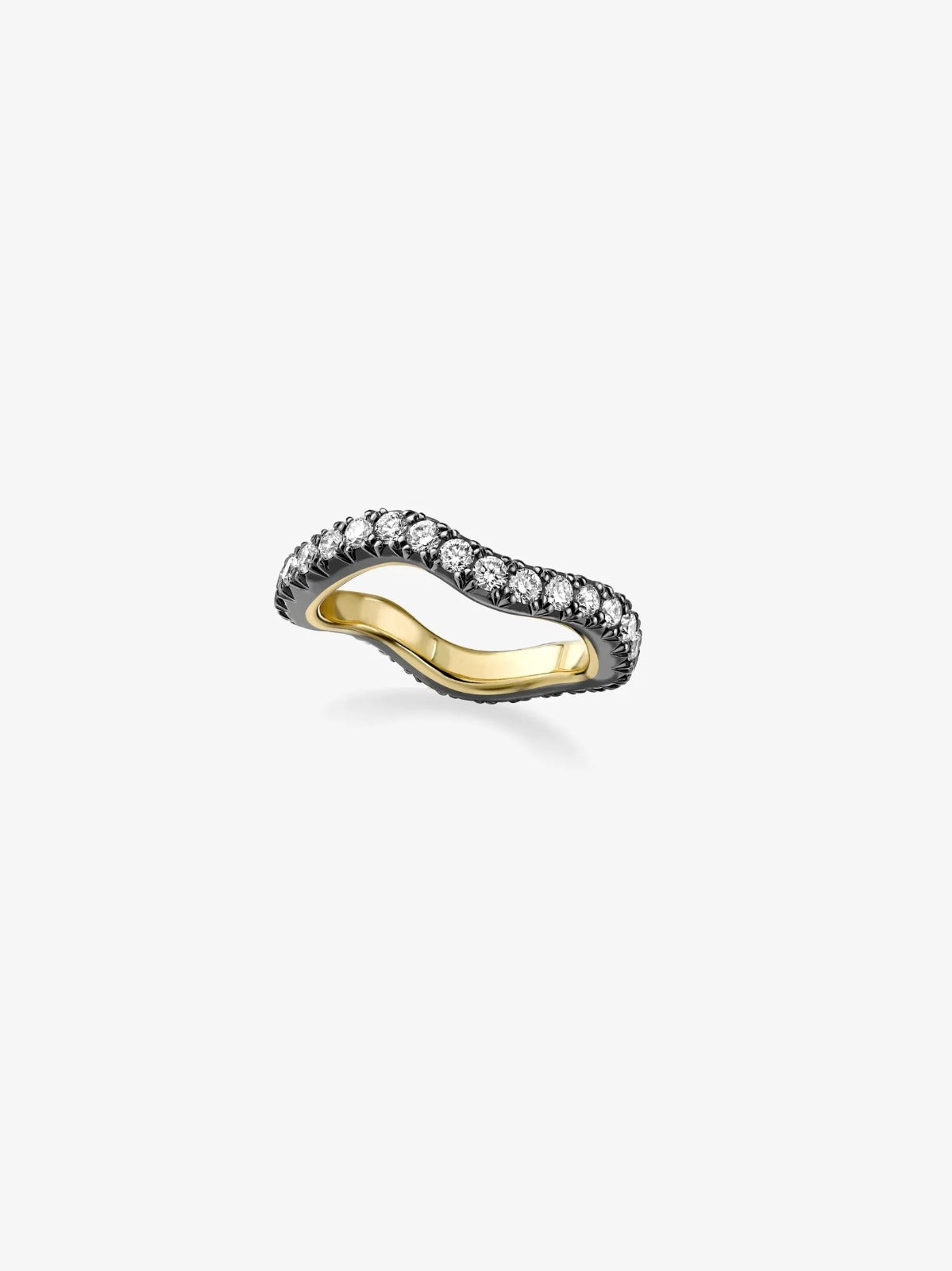 Midnight Wave: Diamond Undulating Band in Blackened Rhodium and 18k Gold