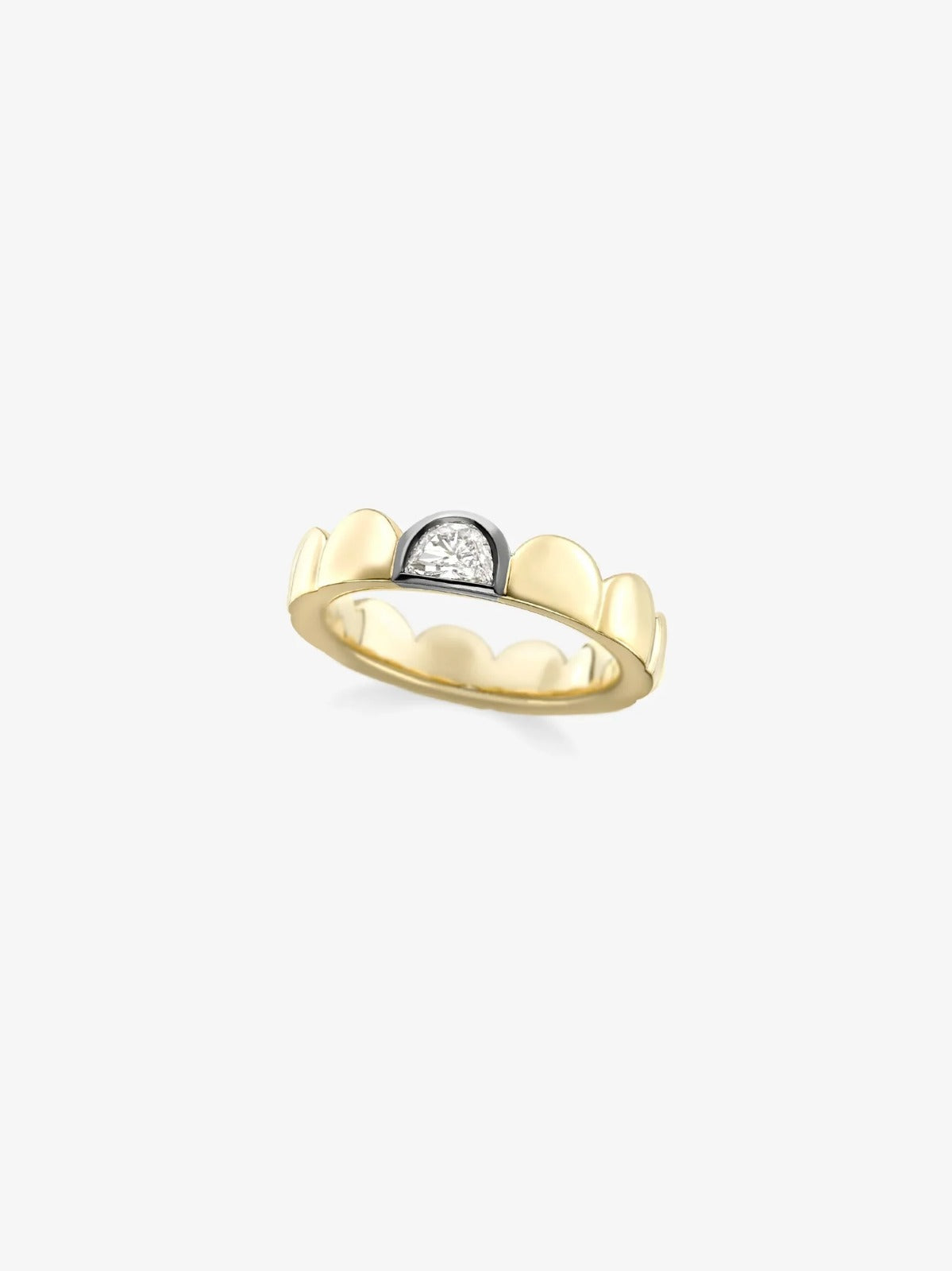 The Zenith Scalloped Band: 18k Yellow Gold & Half-Moon Diamond Ring