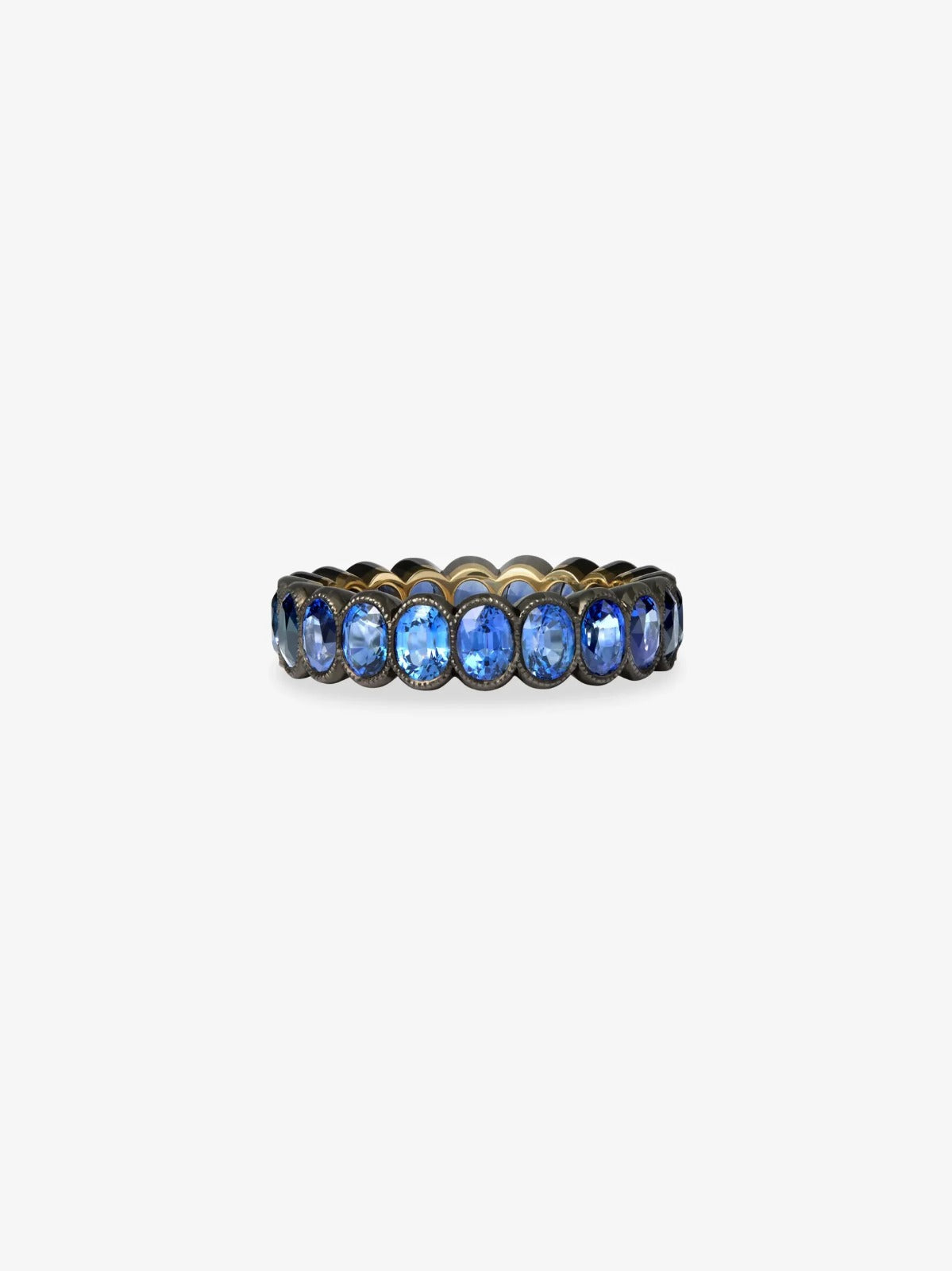 Celestial Blue Oval Sapphire Eternity Band in Blackened 18k Gold
