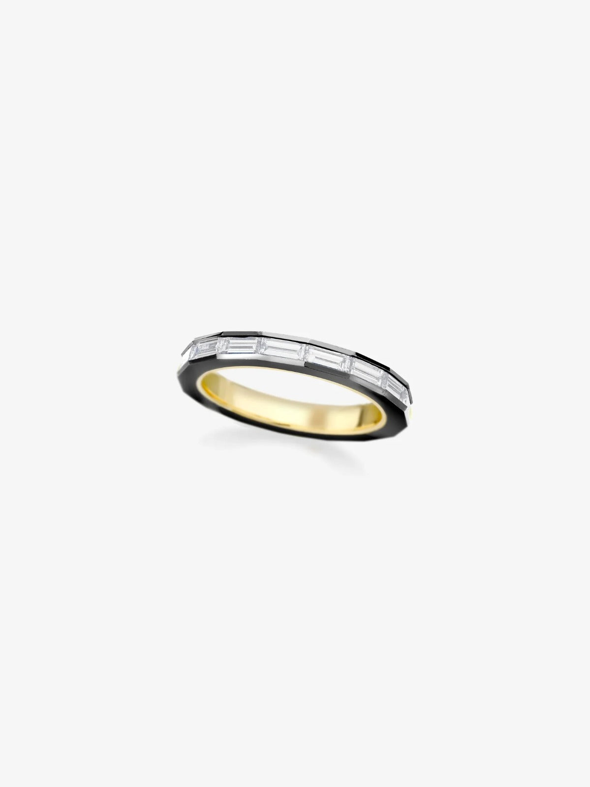 Baguette Diamond & Black Enamel Eternity Band in 18K Yellow Gold