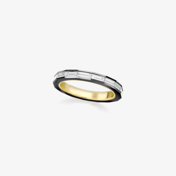 Baguette Diamond & Black Enamel Eternity Band in 18K Yellow Gold