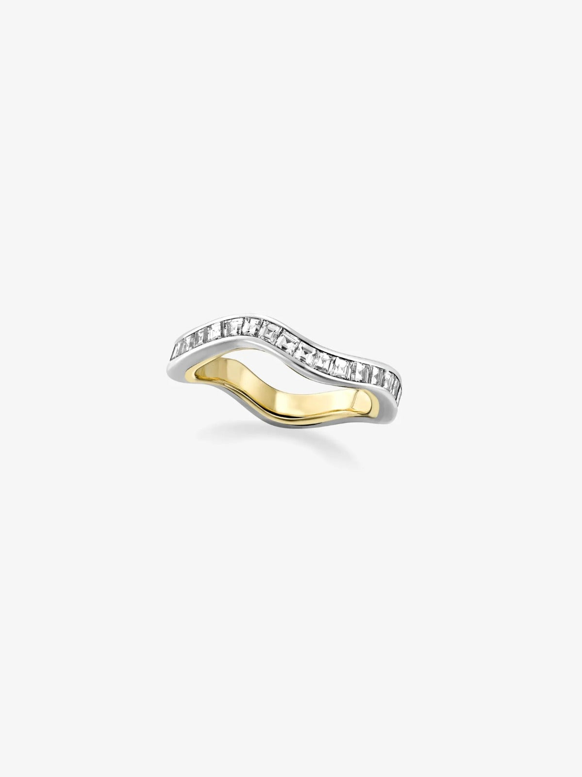 Sculptural Two-Tone Baguette Diamond Wave Eternity Band