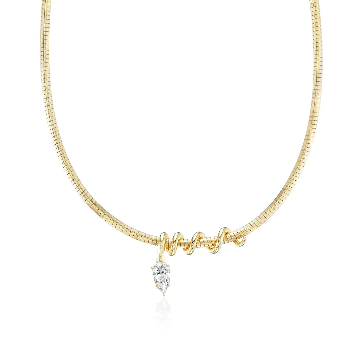 Omega Chain Necklace 16 Inches with Moval Cut 3CT