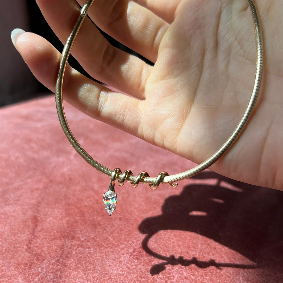 Omega Chain Necklace 16 Inches with Moval Cut 3CT