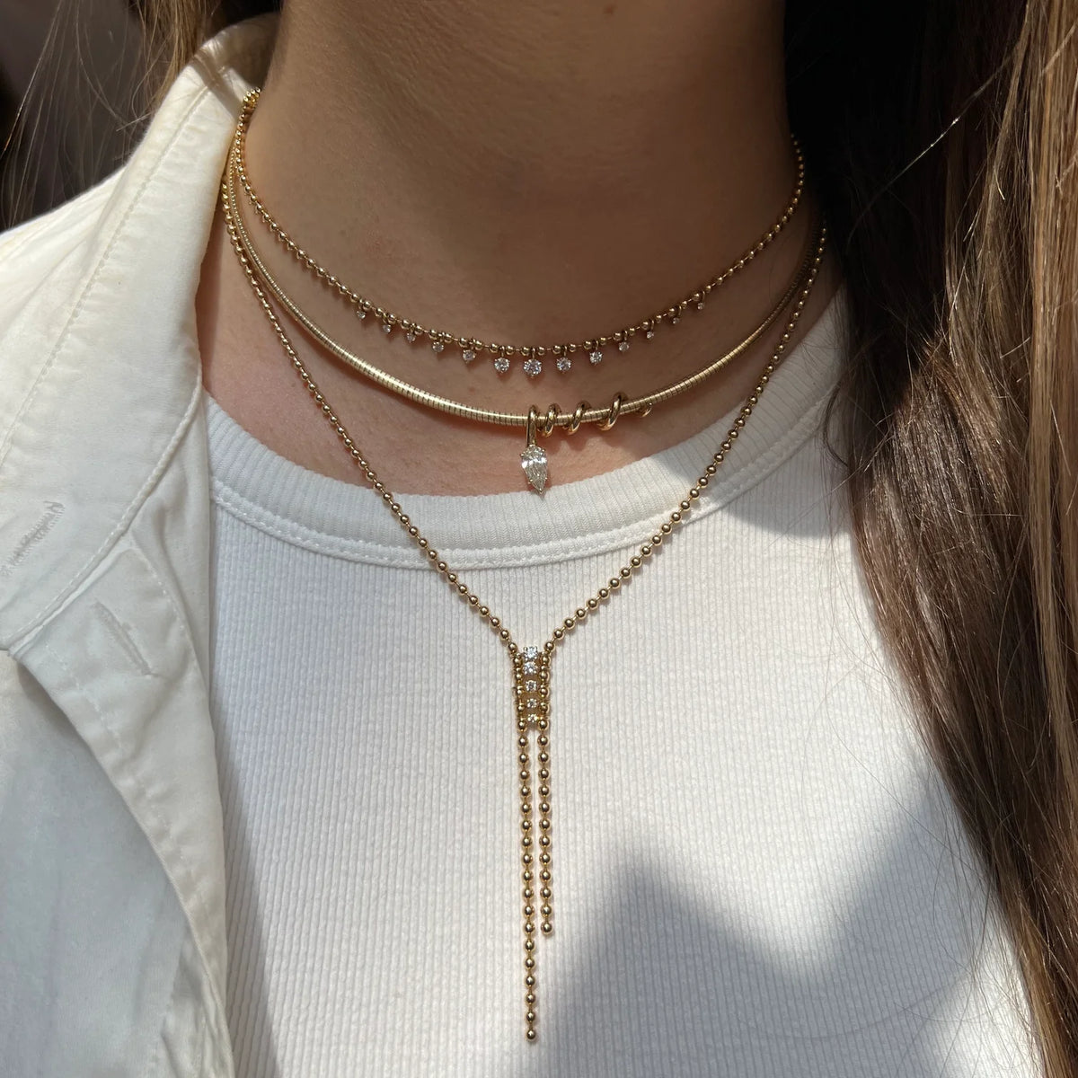Omega Chain Necklace 16 Inches with Moval Cut 3CT