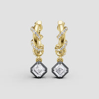Emerald Cut Diamond Twist Drop Earrings