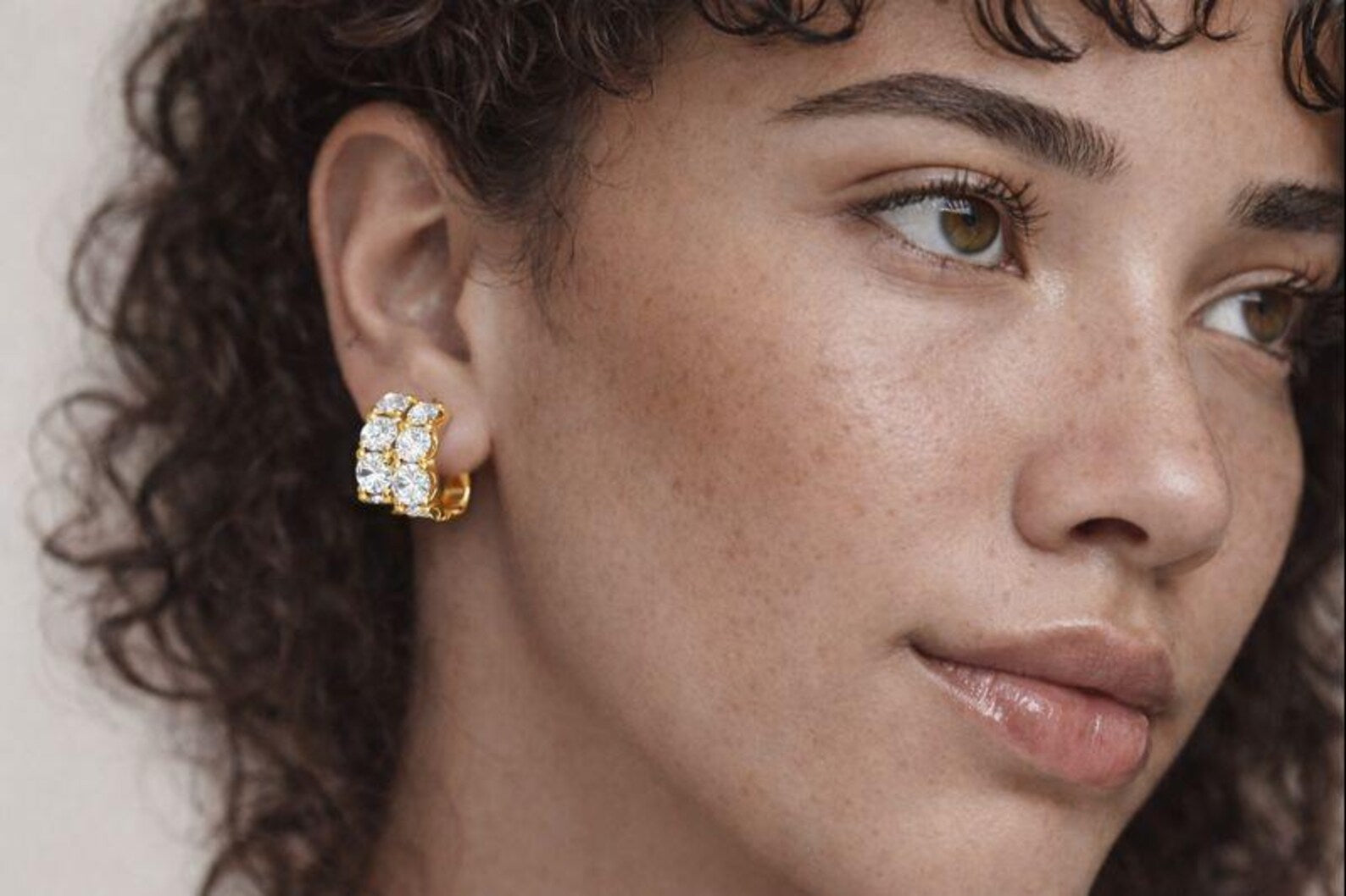 Three Stone Diamond Hoop Earrings, Huggie Earrings for Women, Dainty Everyday Huggies, Gift for Her, Handmade in USA, Laelouris