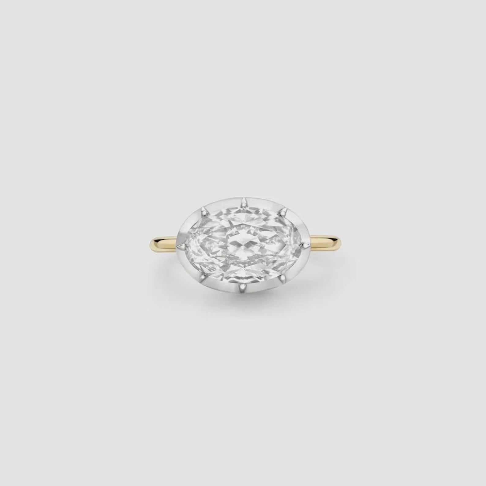 Lab Diamond East-West Oval Ring E–F VVS/VS Georgian-Inspired Button Back with Cleaning Kit